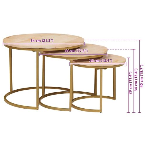 Nesting маси за кафе 3 pcs Бяло Масивно мангово дърво и стомана