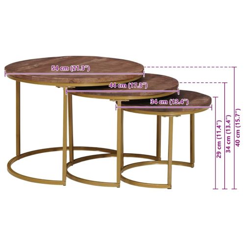 Nesting маси за кафе 3 pcs Масивно мангово дърво и стомана