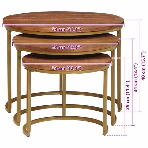 Nesting маси за кафе 3 pcs Масивно мангово дърво и стомана