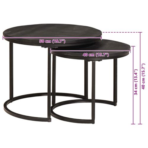 Nesting маси за кафе 2 pcs Масивно мангово дърво и стомана