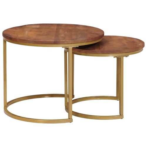 Nesting маси за кафе 2 pcs Масивно мангово дърво и стомана