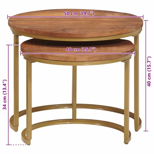 Nesting маси за кафе 2 pcs Масивно мангово дърво и стомана