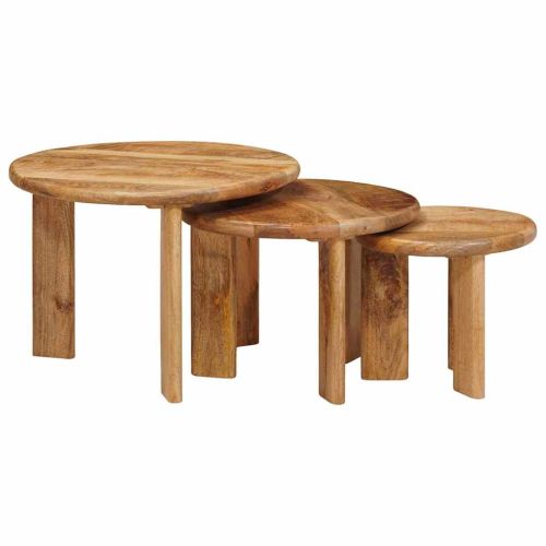 Nesting маси за кафе 3 pcs Кафяво Солидно мангово дърво