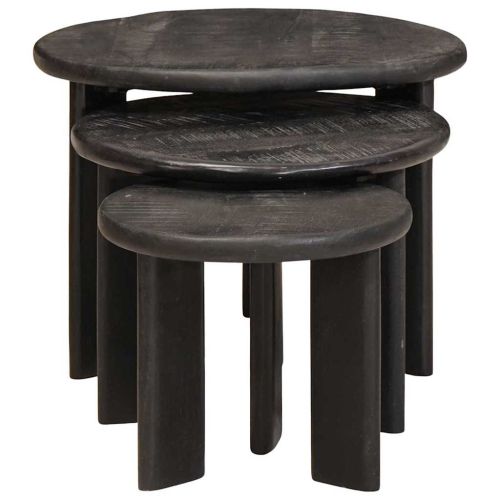 Nesting маси за кафе 3 pcs Бяло Солидно мангово дърво