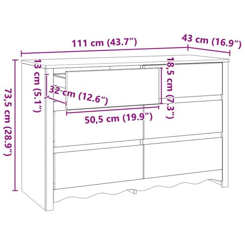 Комод Drammen Бяло 111 x 43 x 73.5 см Масивна борова дървесина