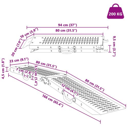 Рампа за натоварване 2 pcs Сребрист 166 x 22,5 x 4,5 см