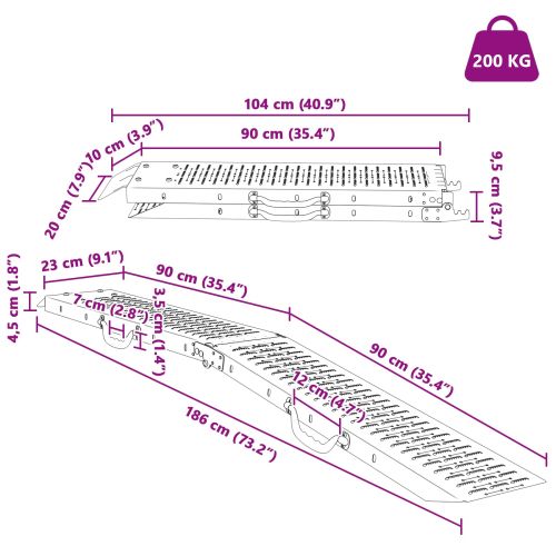 Рампа за натоварване 2 pcs Сребрист 185 x 22,5 x 4,5 см