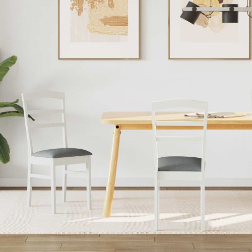 Трапезен стол 2 pcs Бяло и сиво Солидно гумено дърво