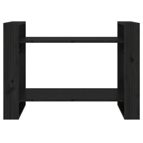 Библиотека/разделител за стая, черна, 80x35x56,5 см, бор масив