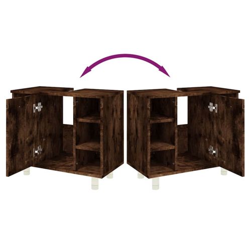 Шкаф за баня, опушен дъб, 60x32x53,5 см, инженерно дърво