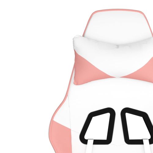 Гейминг стол, бяло и розово, изкуствена кожа