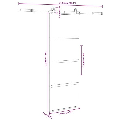 Плъзгаща се врата с обков 76x205 см Закалено стъкло&Алуминий