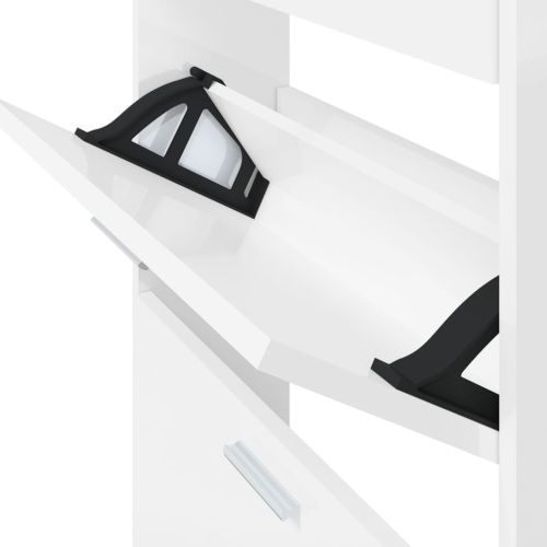 Шкаф за обувки, бял гланц, 59x17x108 см, инженерно дърво