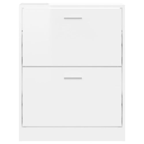 Шкаф за обувки, бял гланц, 59x17x81 см, инженерно дърво