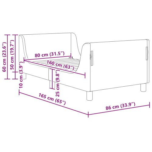 Легло за деца с табла Светлосиво 80 x 160 cm Вълнена тъкан