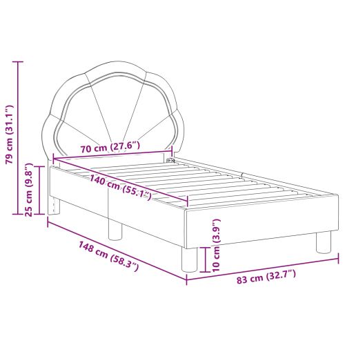 Легло за малко с главна дъска Лилаво 70 x 140 cm Кадифе