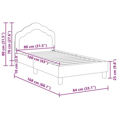Легло за деца с табла с таблото Тъмен сив 80 x 160 cm Кадифе