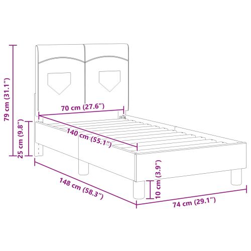 Легло за малко с главна дъска Тъмен сив 70 x 140 cm текстил