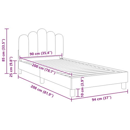 Легло за малко с главна дъска Светлосиво 90 x 200 cm текстил