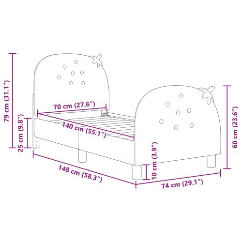 Легло за малко с главна дъска Розово 70 x 140 cm Кадифе