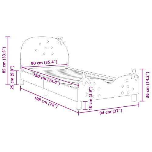 Легло за деца с табла с таблото Розово 90 x 190 cm Кадифе