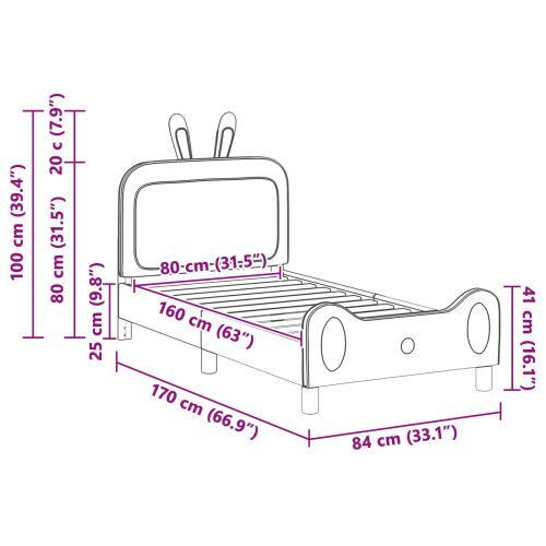 Легло за деца с табла с таблото Розово 80 x 160 cm PU