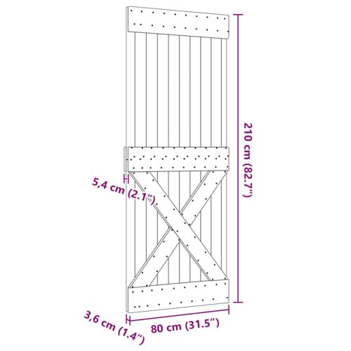 Врата "NARVIK" 80x210 см масивна дървесина бор