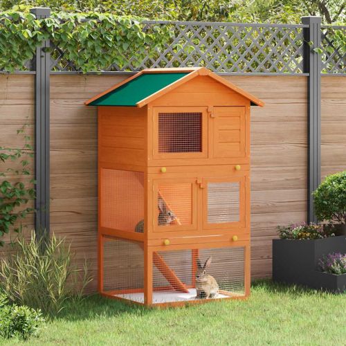 Външна клетка за зайци/други малки животни, 3 отделения, дърво