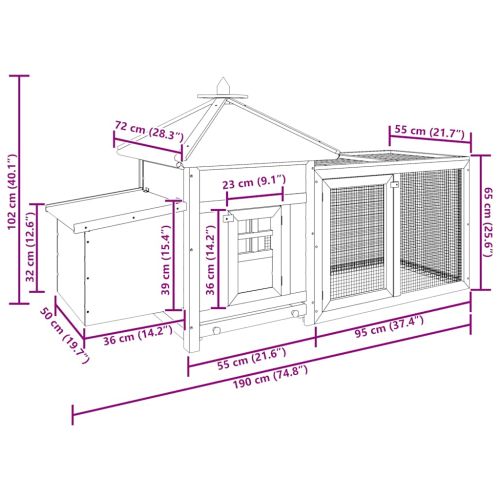 Птичарник с места за гнездене, мока, 190x72x102 см, масивен чам