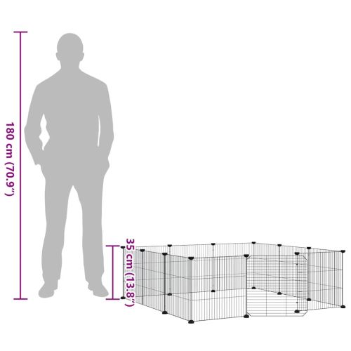 Клетка за домашни любимци с 12 панела и врата, черна, 35x35 см, стомана
