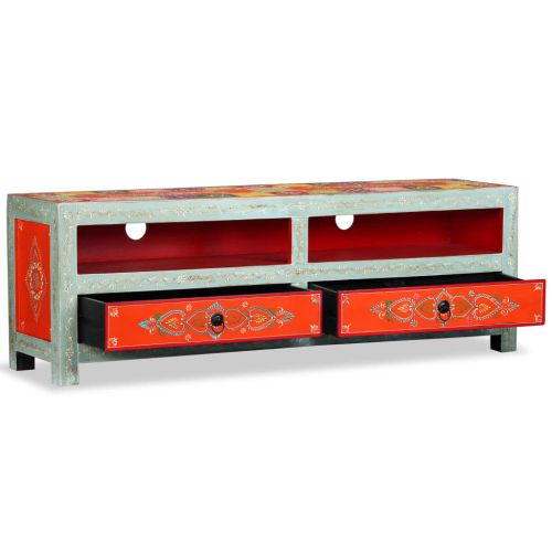 Шкаф за телевизор, мангово дърво масив, ръчно изрисуван