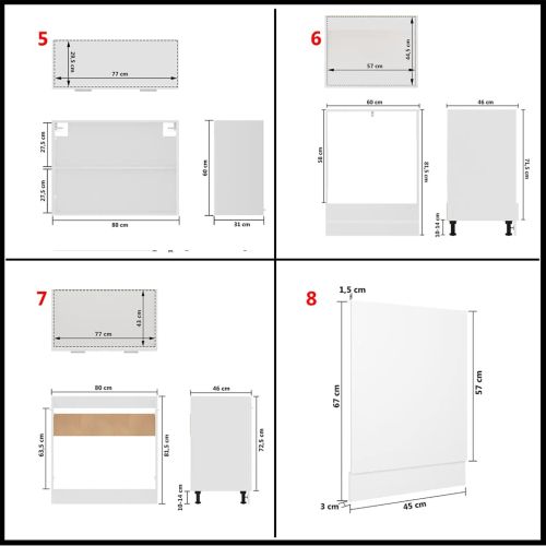 Комплект кухненски шкафове от 8 части "Lyon", бяло инженерно дърво