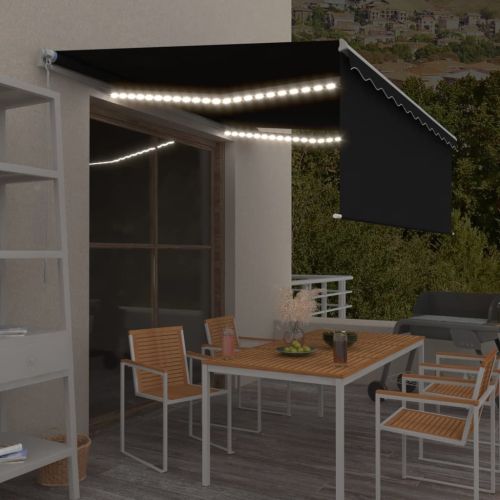 Ръчно прибиращ се сенник с щора и LED, 4x3 м, антрацит