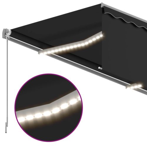 Ръчно прибиращ се сенник с щора и LED, 4x3 м, антрацит