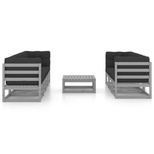 Градински лаундж комплект 8 части с възглавници бор масив