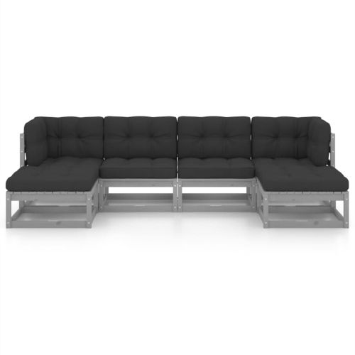 Градински лаундж комплект 6 части с възглавници сив бор масив