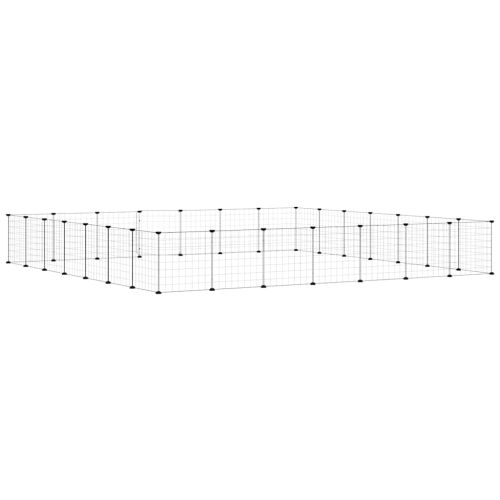 Клетка за животни с врата, 28 панела, черна, 35x35 см, стомана