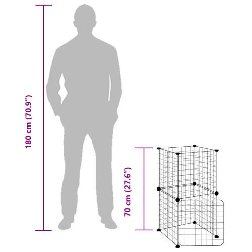 Клетка за животни с врата, 8 панела, черна, 35x35 см, стомана