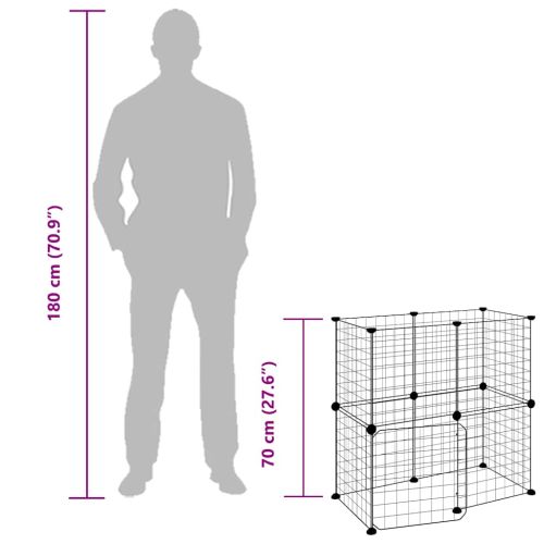 Клетка за животни с врата, 12 панела, черна, 35x35 см, стомана