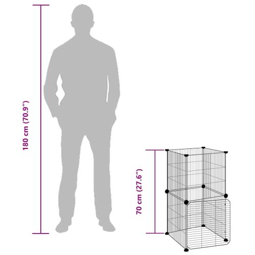 Клетка за животни с врата, 8 панела, черна, 35x35 см, стомана
