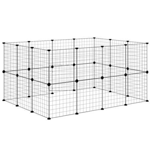 Клетка за животни с врата, 28 панела, черна, 35x35 см, стомана
