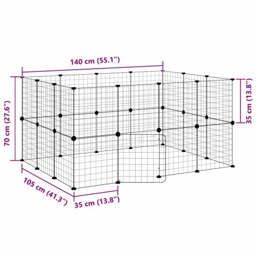 Клетка за животни с врата, 28 панела, черна, 35x35 см, стомана