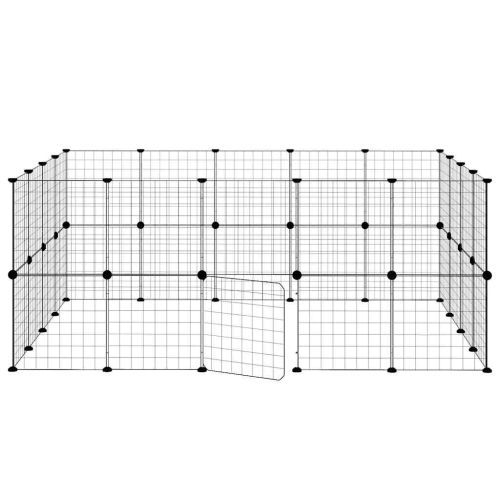 Клетка за животни с врата, 36 панела, черна, 35x35 см, стомана