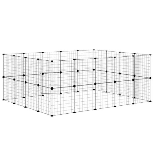 Клетка за животни с врата, 36 панела, черна, 35x35 см, стомана