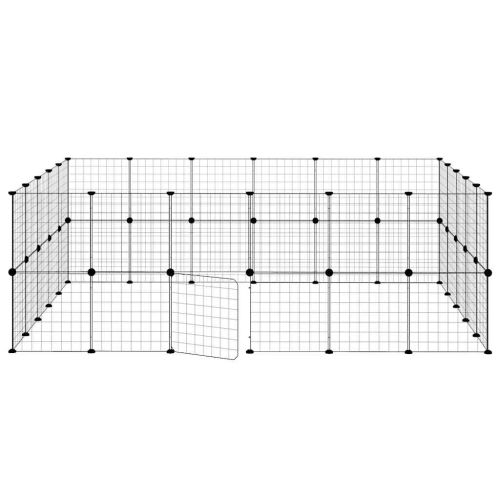 Клетка за животни с врата, 44 панела, черна, 35x35 см, стомана