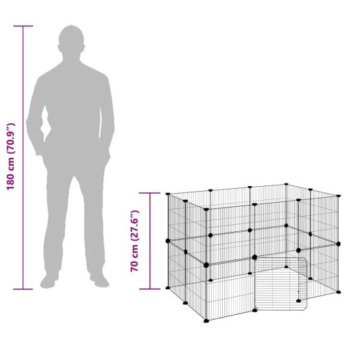 Клетка за животни с врата, 20 панела, черна, 35x35 см, стомана