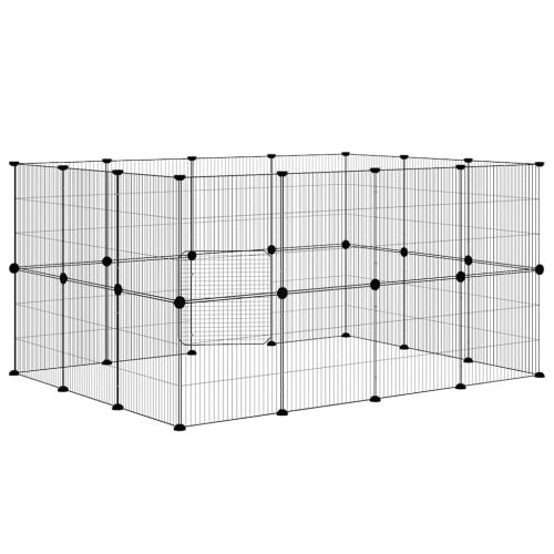 Клетка за животни с врата, 28 панела, черна, 35x35 см, стомана