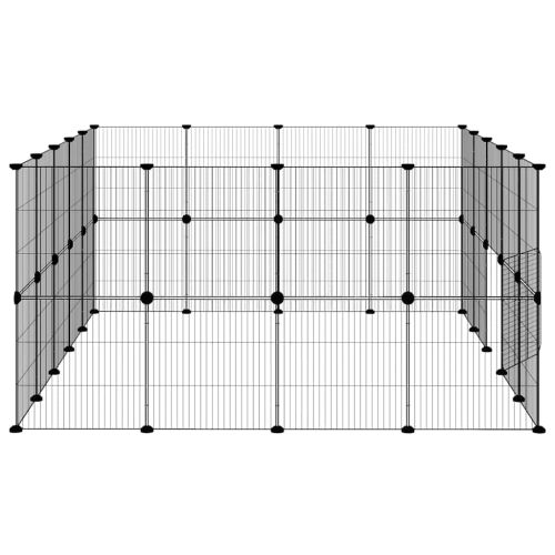 Клетка за животни с врата, 36 панела, черна, 35x35 см, стомана
