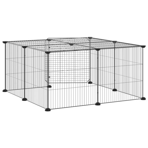 Клетка за животни с врата, 12 панела, черна, 35x35 см, стомана