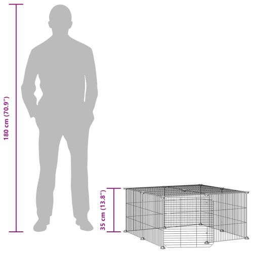 Клетка за животни с врата, 12 панела, черна, 35x35 см, стомана